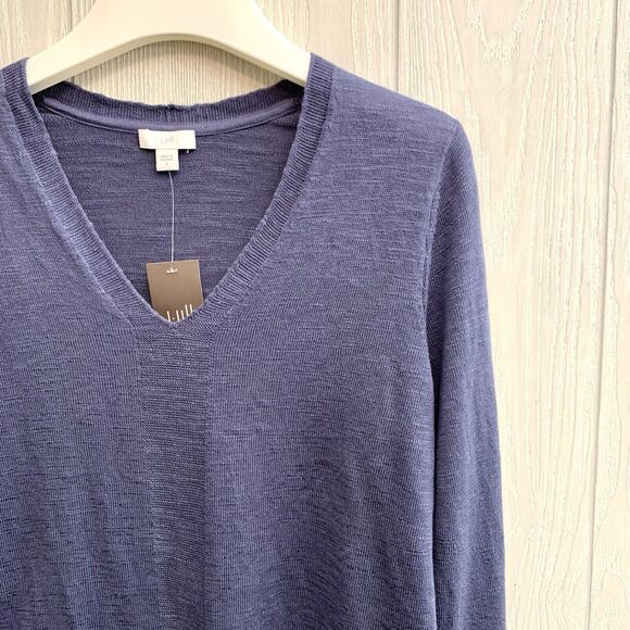 J Jill Linen Blend Eclipse Blue Arbor V-Neck Sweater Small NWT - Picture 3 of 5